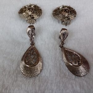 2 Pair Clip on Earrings Silver Tone